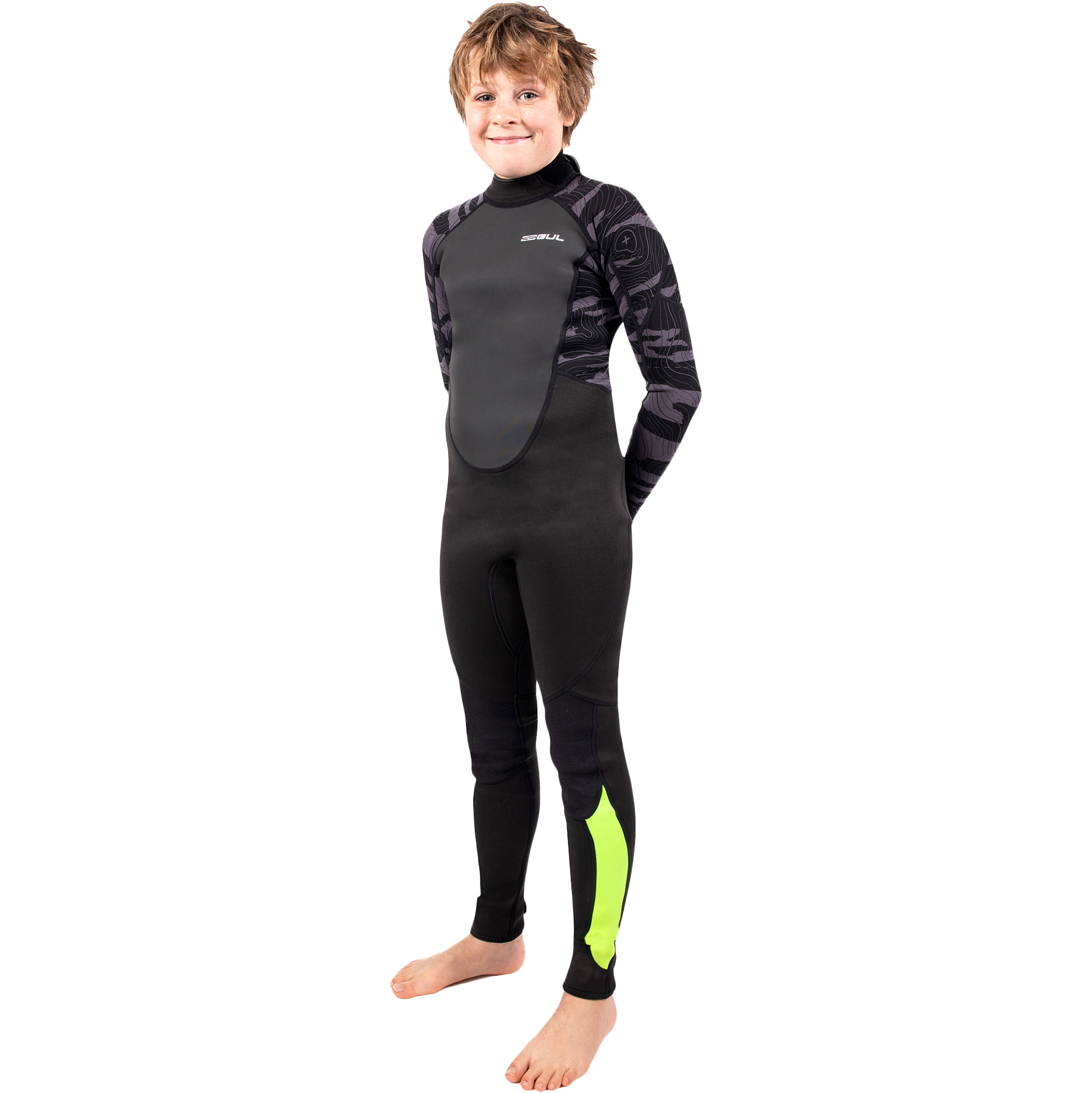 2026 Gul Junior Response 3/2mm Flatlock Rug Ritssluiting Wetsuit RE1322-C1 - Black / Contour Camo